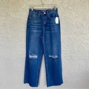 YMI Jeans Size 28/7 Wide-Leg 90s Med Blue Distressed Whiskered Dream Collection